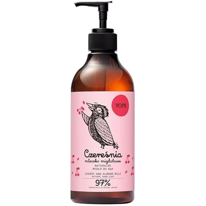 YOPE LIQUID SOAP, MOISTURISING, PANTHENOL, ALLANTOIN, 98% INGREDIENTS OF NATURAL ORIGIN, VEGAN, FRAGRANCE: CHERRY AND ALMOND MILK, 500 ML - Image 1